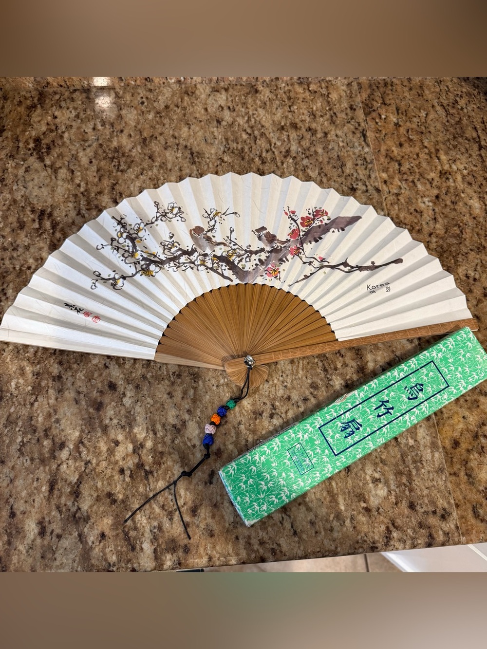 New South Korea Asian Printed Birds Crane Large Paper Fan Wall Decor